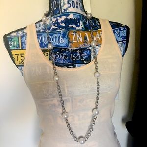 Beautiful large faux pearls chain necklace